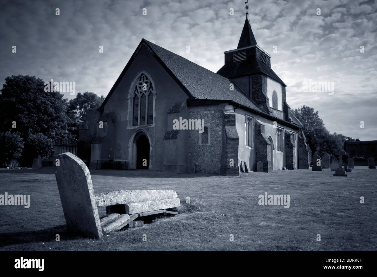 St Nicholas Church, Fyfield, Essex, UK Monochrome image. Stock Photo