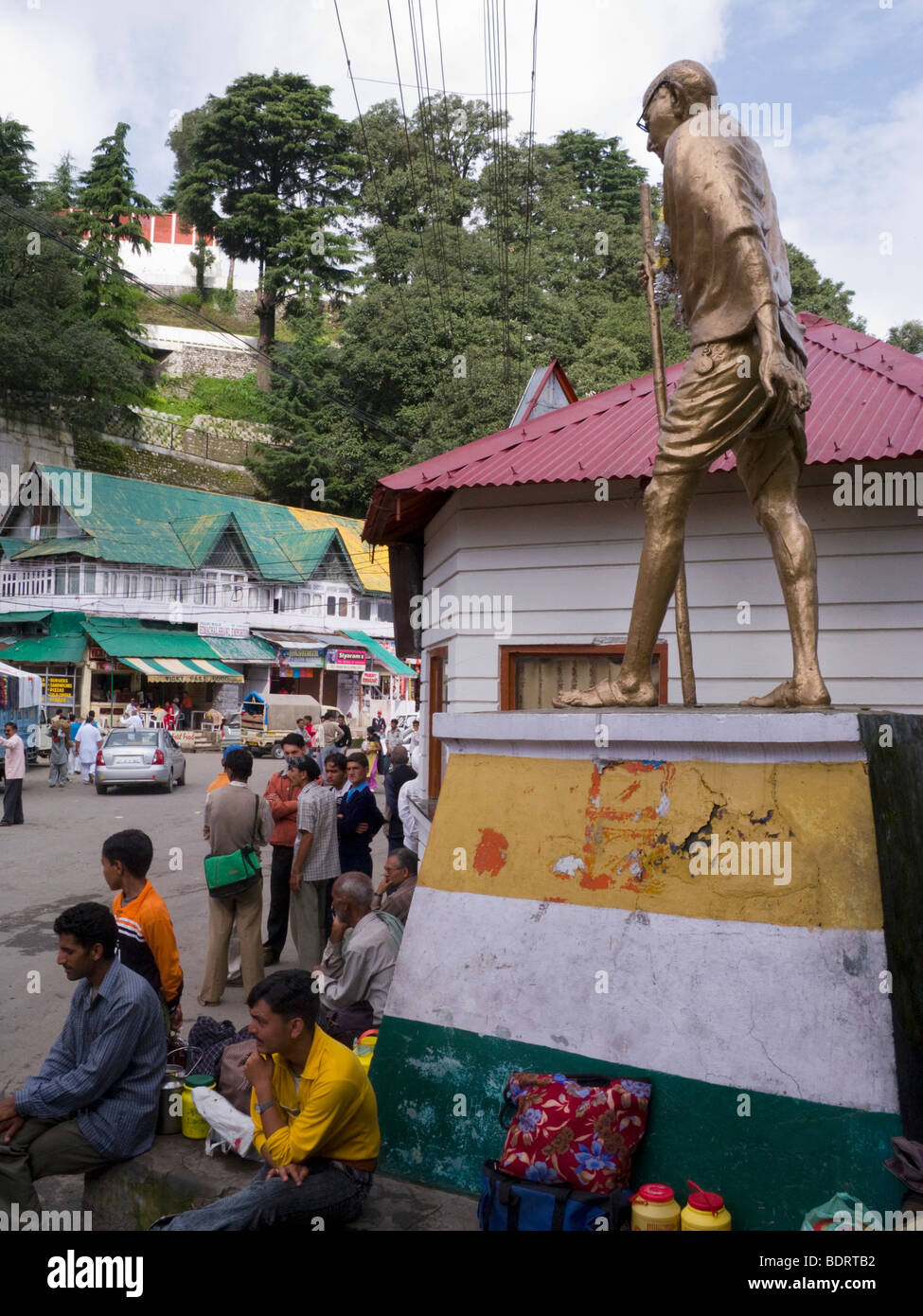 Mahatma Gandhi statue, and central Dalhousie. Himachal Pradesh. India. Stock Photo