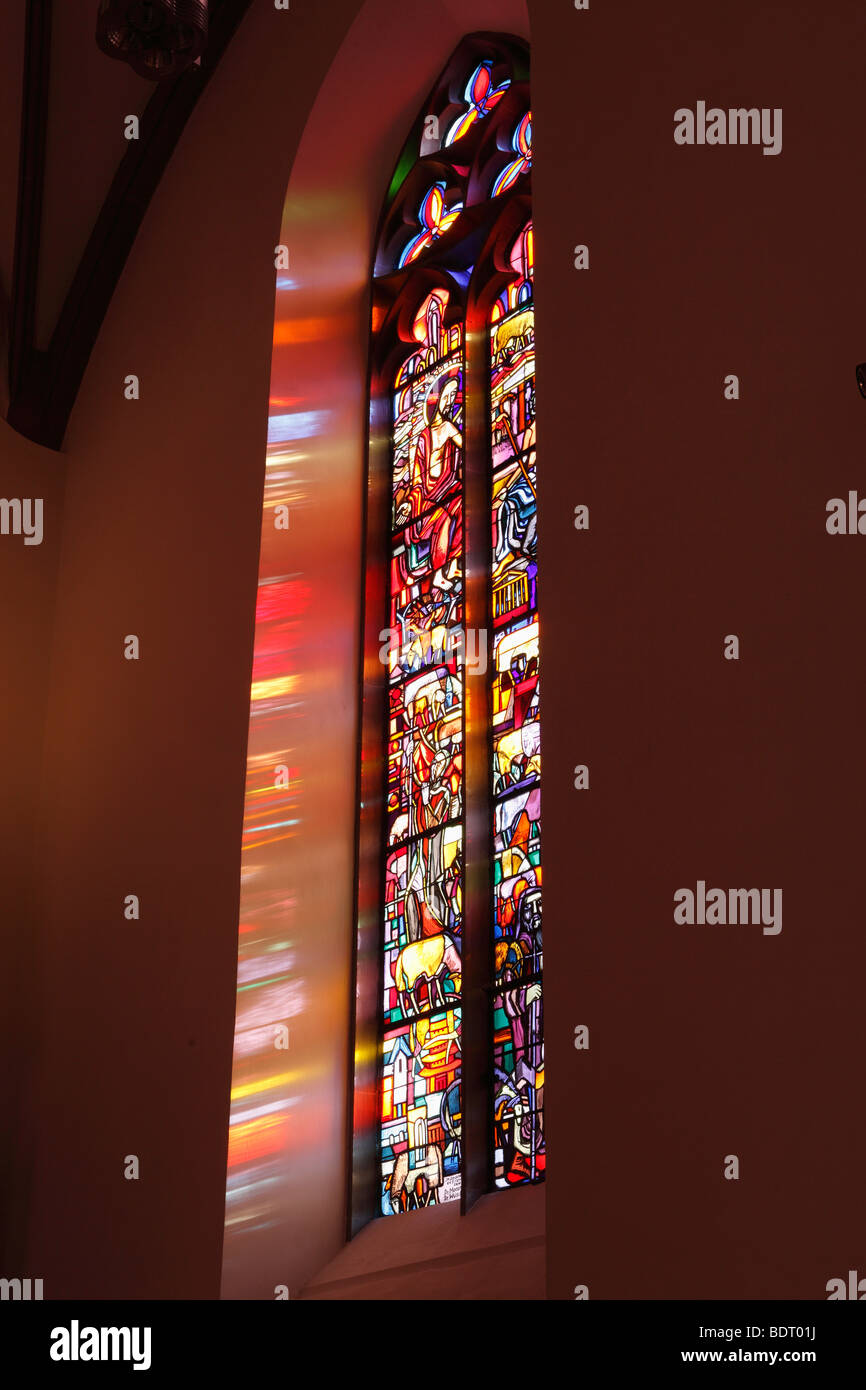 Stained glass windows, St. Nicholas Cathedral, Feldkirch, Vorarlberg, Austria, Europe Stock Photo