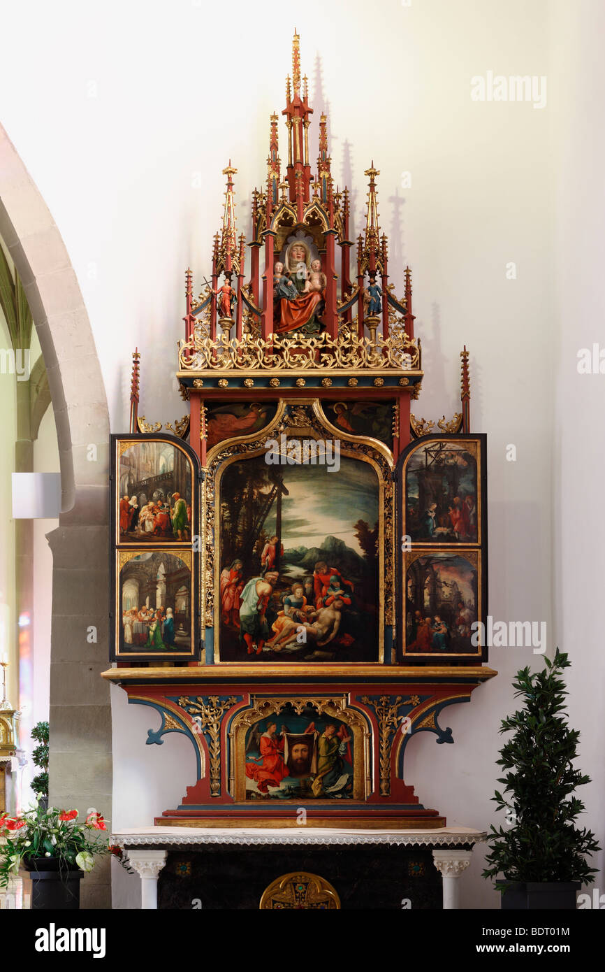 Right side altar with Lamentation of Christ, St. Nicholas Cathedral, Feldkirch, Vorarlberg, Austria, Europe Stock Photo