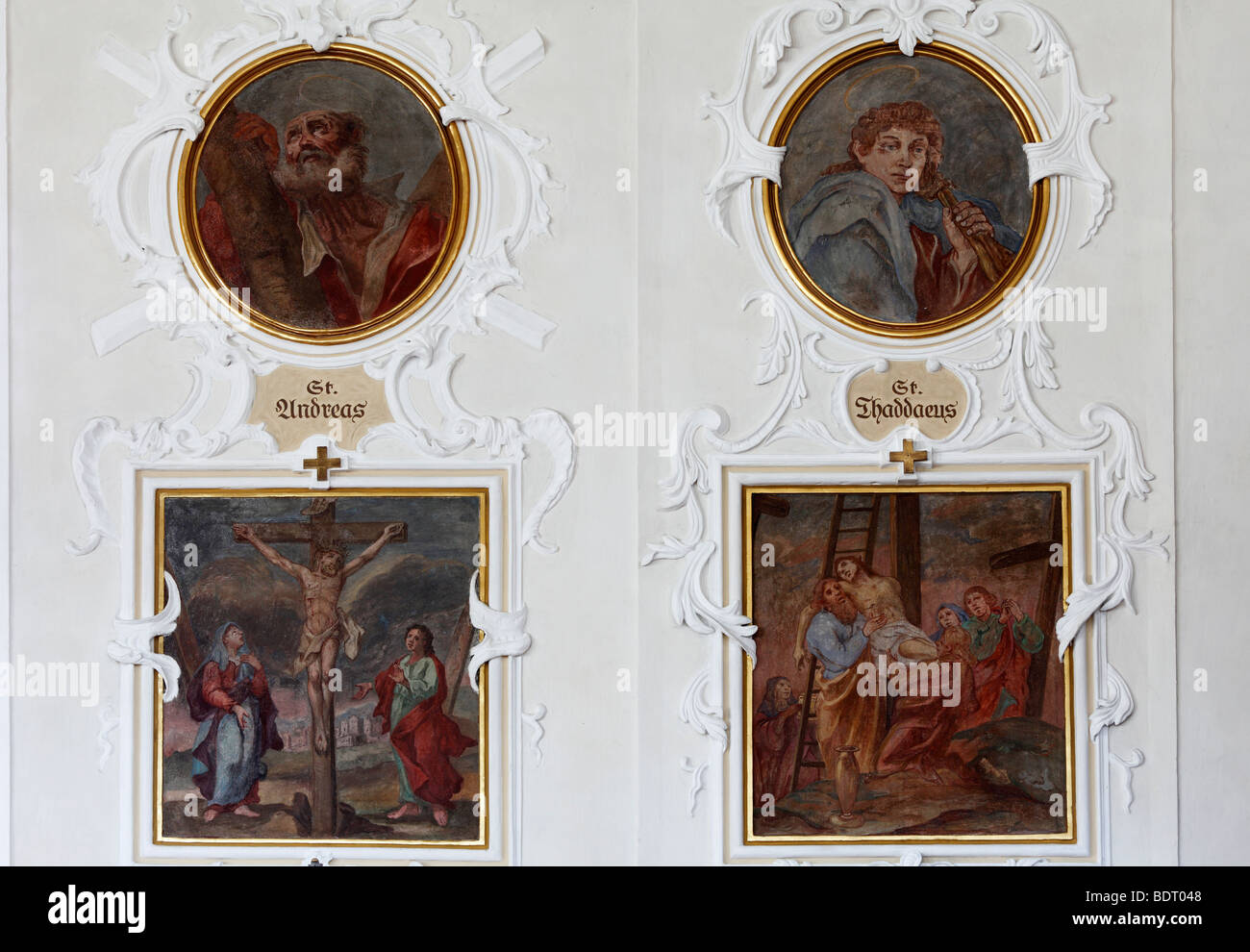 Apostles, St. Andrew and St. Thaddeus, paintings by Angelica Kauffmann, Stations of the Cross paintings by Joseph Kauffmann, Pa Stock Photo