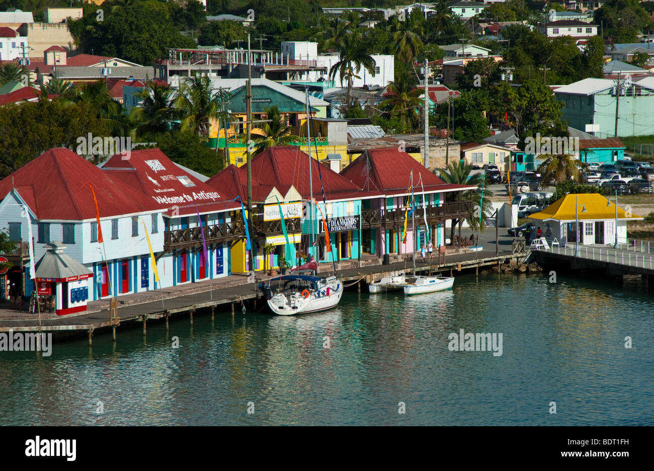 A view of the town and port area of St Johns in the Caribbean Island of Antigua Stock Photo