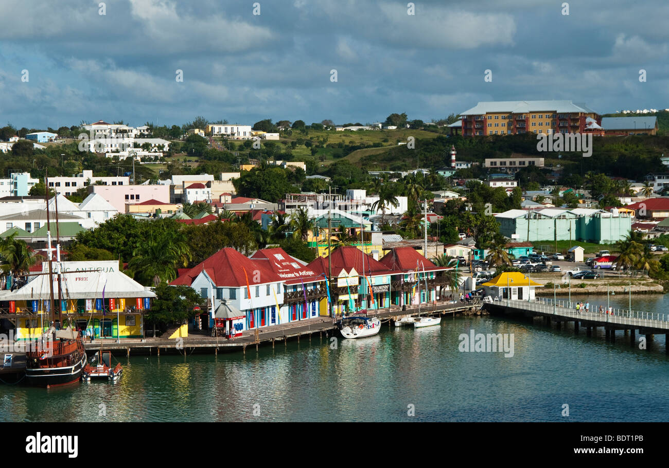 A view of the town and port area of St Johns in the Caribbean Island of Antigua Stock Photo