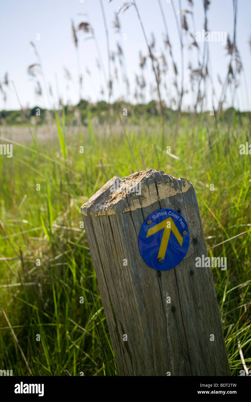 Marker post for the Suffolk Coast Path Stock Photo - Alamy