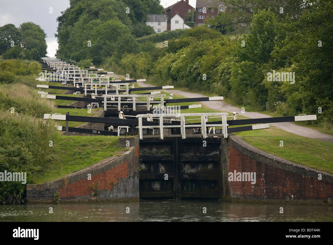 Caen Hill Locks, Devizes on the Kennet & Avon Canal. Stock Photo