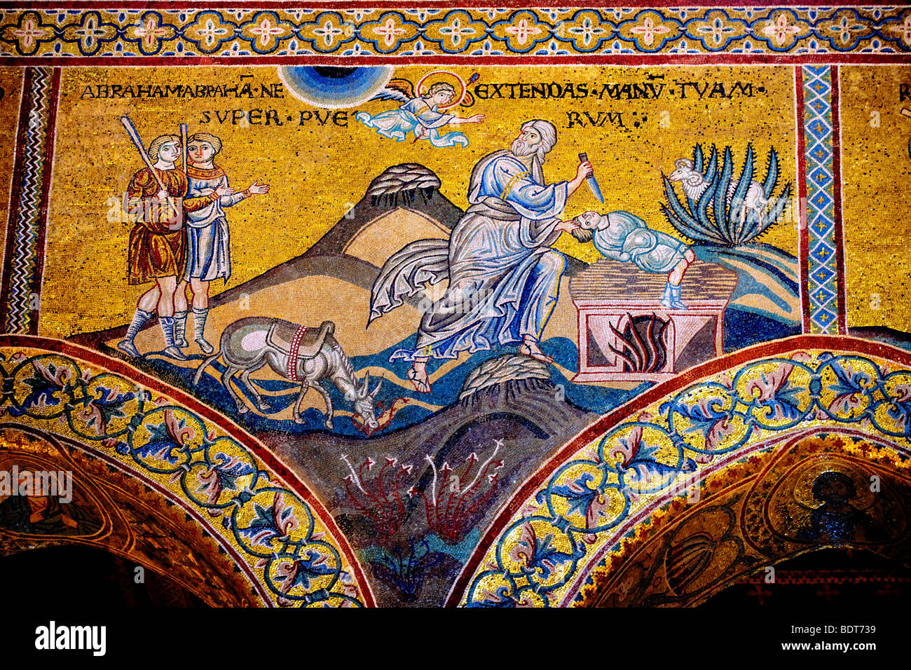 Byzantine mosaics in the Cathedral of Monreale - The Sacrifice of Isaac - Palermo - Sicily Stock Photo