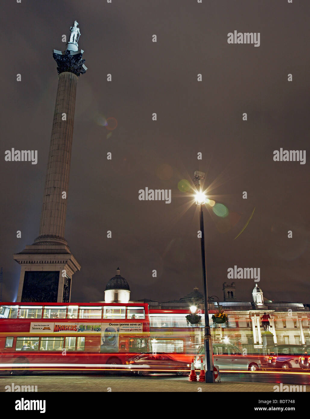 long exposure image of Nelson's Column and The National Gallery and Trafalgar Square Stock Photo