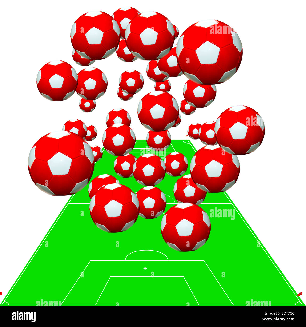 Balls over the football field - illustration Stock Photo