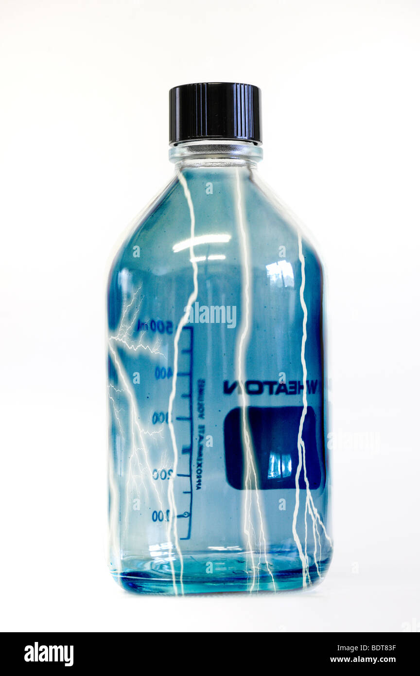 bottle filled with lightning Stock Photo