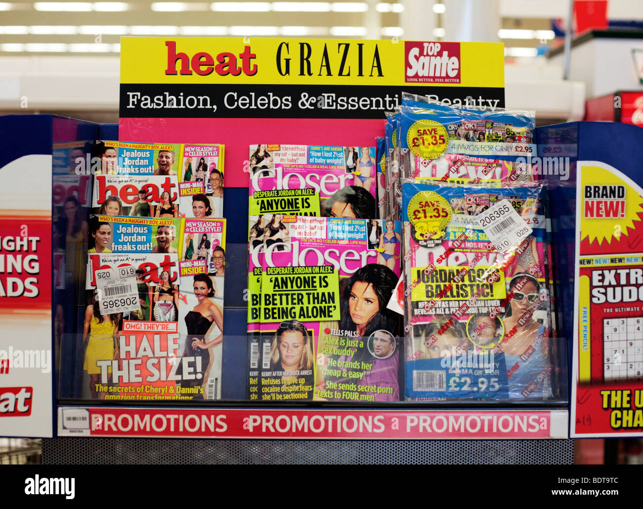 Celebrity gossip / real life magazines on sale in Tesco. Stock Photo