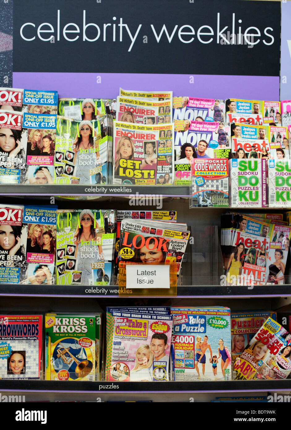 Celebrity gossip / real life magazines on sale in Tesco. Stock Photo
