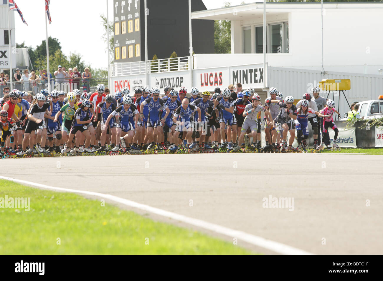 Start line of a skating charity marathon Stock Photo