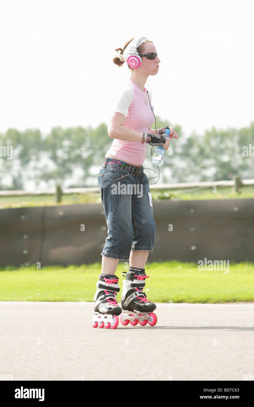 A single skater in a charity marathon Stock Photo