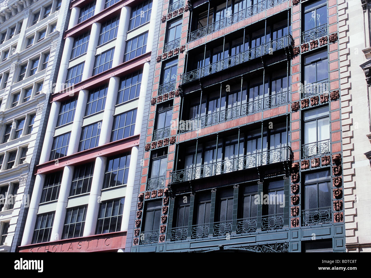 New York City, New York, Lower Manhattan, Broadway loft buildings typical facades. Cast Iron architecture. Historic District street 19th Century USA Stock Photo