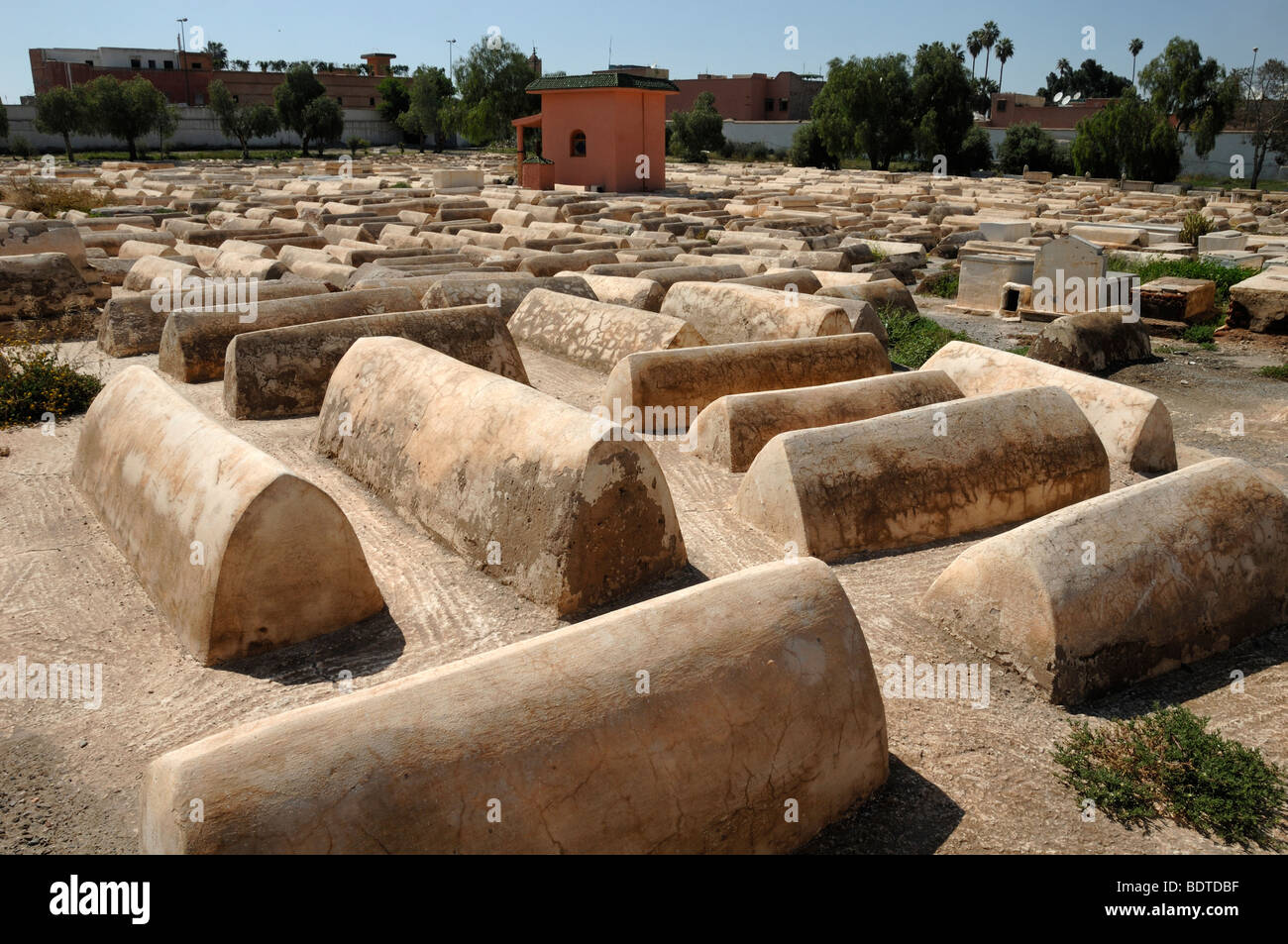 Graves, Tombs or Tombstones in the Jewish Cemetery Mellah Marrakesh Morocco Stock Photo