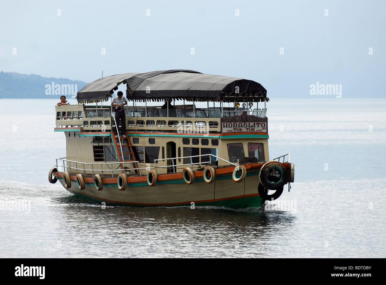Lake Toba ferry boat to Tuk Tuk Stock Photo