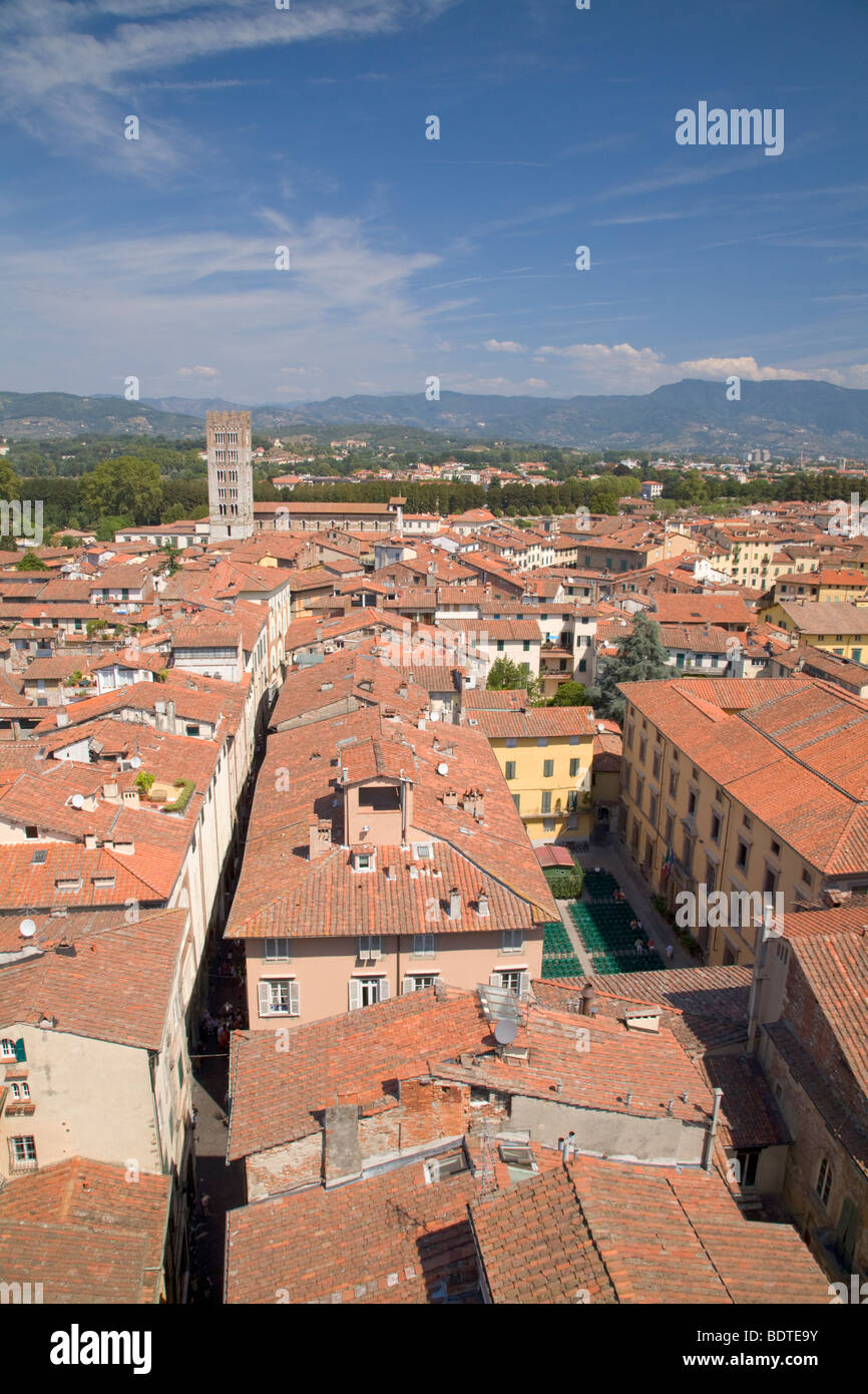 View from Torre delle Ore across Lucca, Tuscany, italy Stock Photo