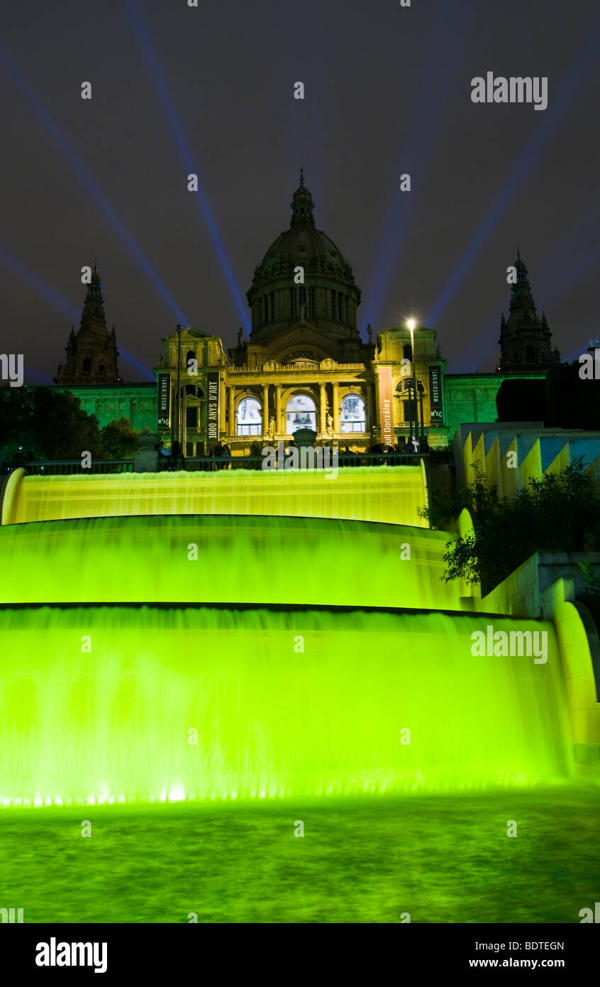 A fountain in front of the National Art Museum of Catalonia (MNAC) in Barcelona, Spain. Stock Photo
