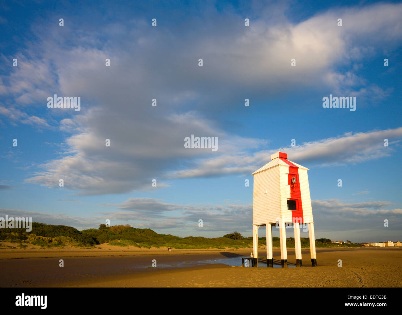 Wooden lighthouse on the sandy beach at Burnham-on-Sea, Somerset, England. Spring (May) 2009 Stock Photo