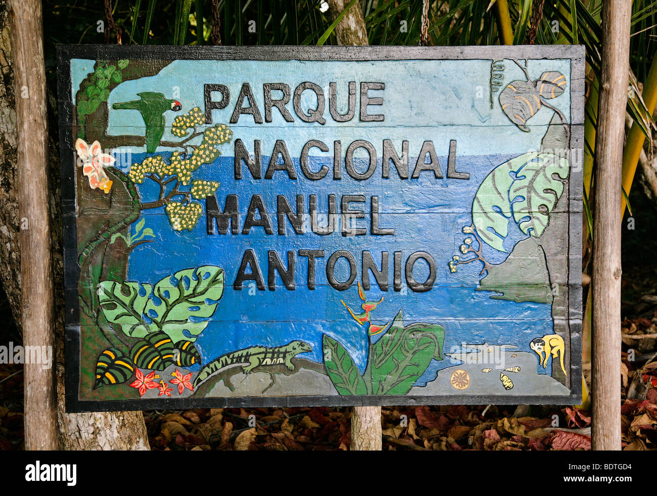 costa rica central latin america quepos manuel antonio national park entrence sign Stock Photo