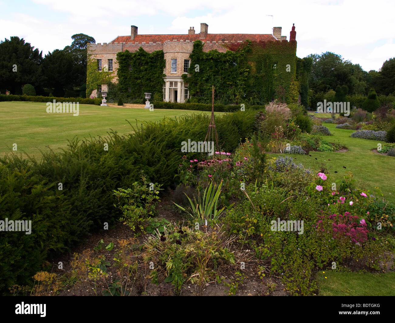 The gardens in front of Narborough Hall, North Norfolk England Stock