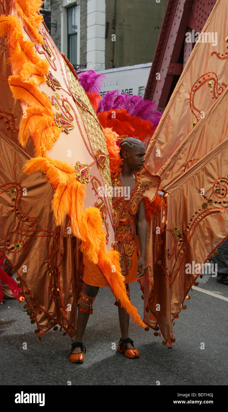 Caribbean Man Dressed as a Butterfly in the Notting Hill Carnival Parade 2009 Stock Photo