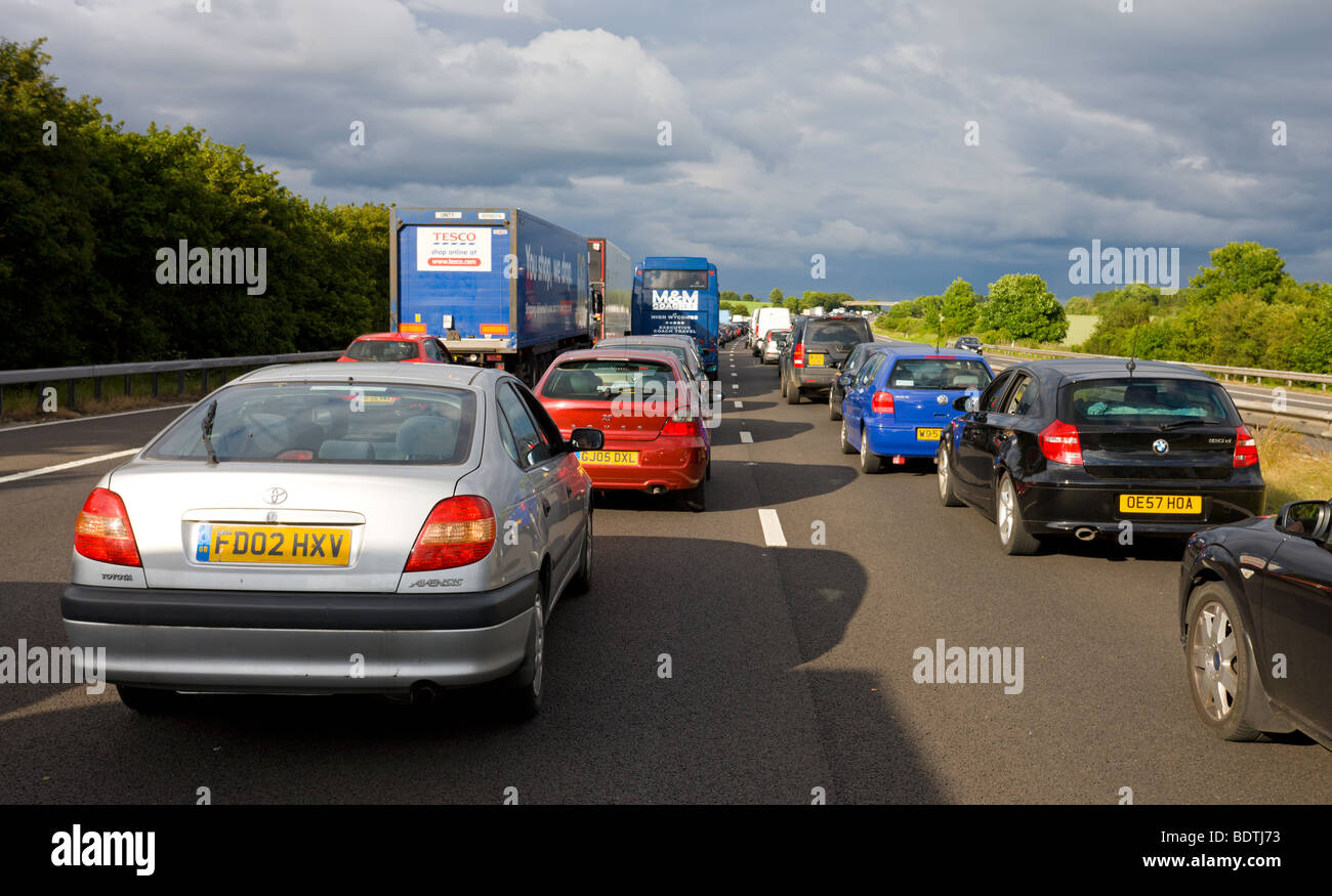 Summer traffic Jams on M4 motorway, Wiltshire, England. Summer (June) 2009 Stock Photo