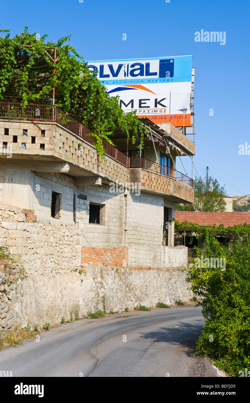Billboard on roof of house in village of Pastra on the Greek Mediterranean island of Kefalonia Greece GR Stock Photo