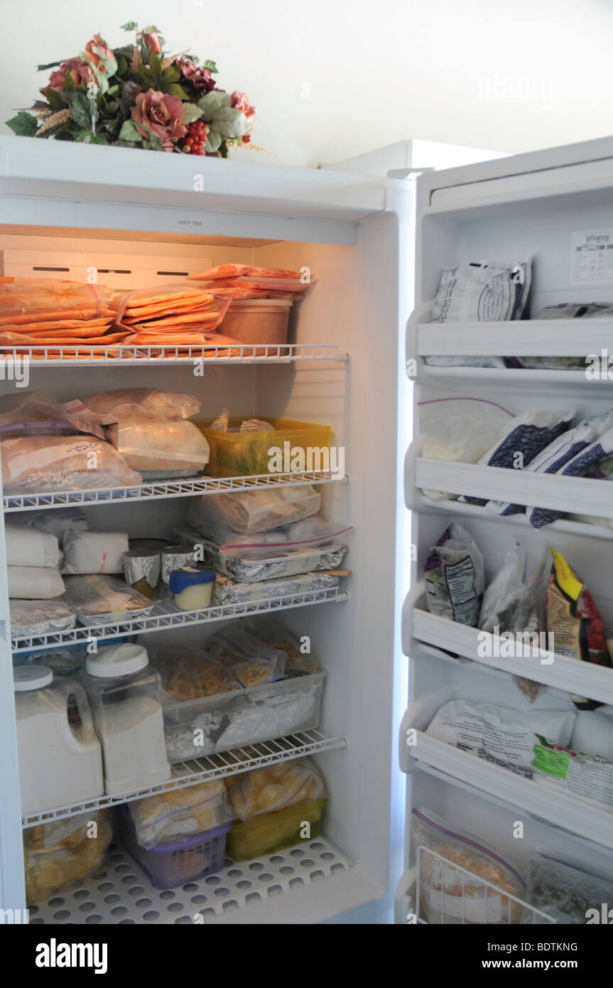 Open Freezer Filled with Food Stock Photo Alamy