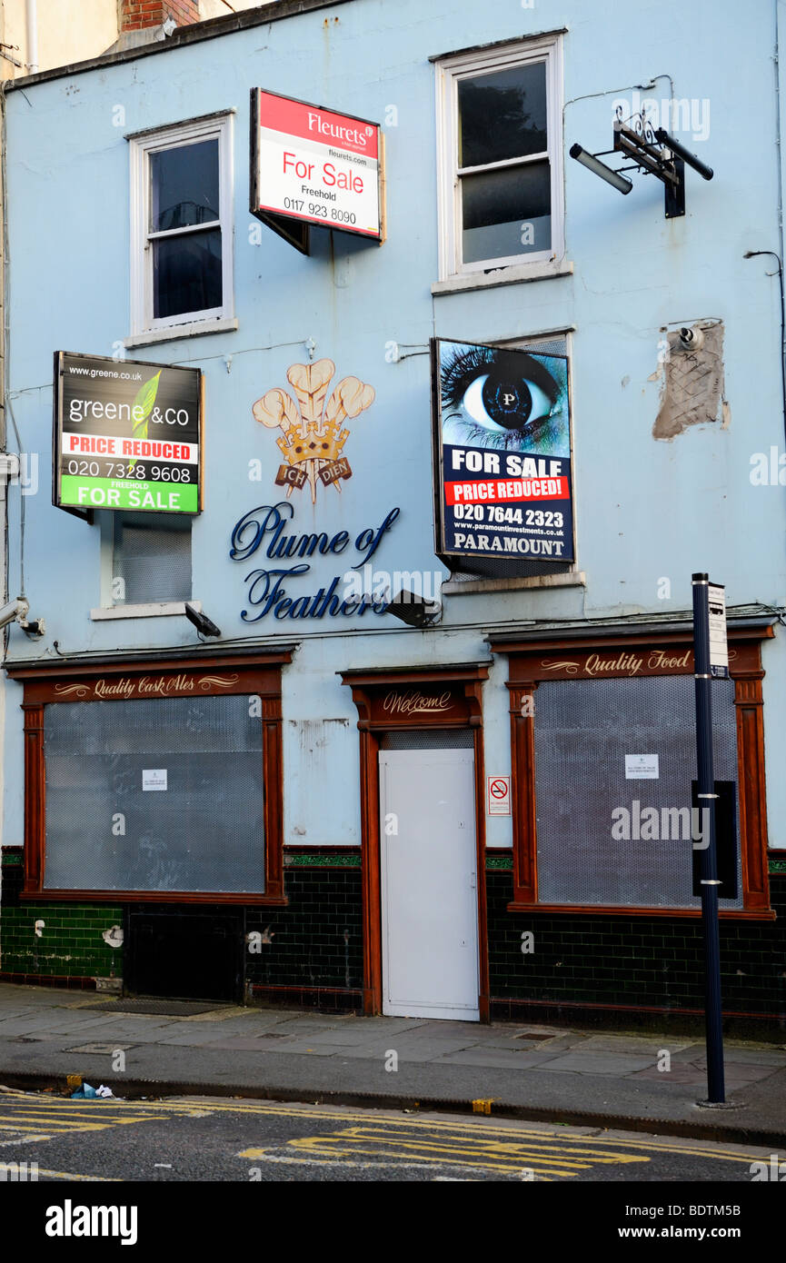 Pub 'Plum of Feathers' boarded up, closed, for sale Bristol, UK Stock Photo