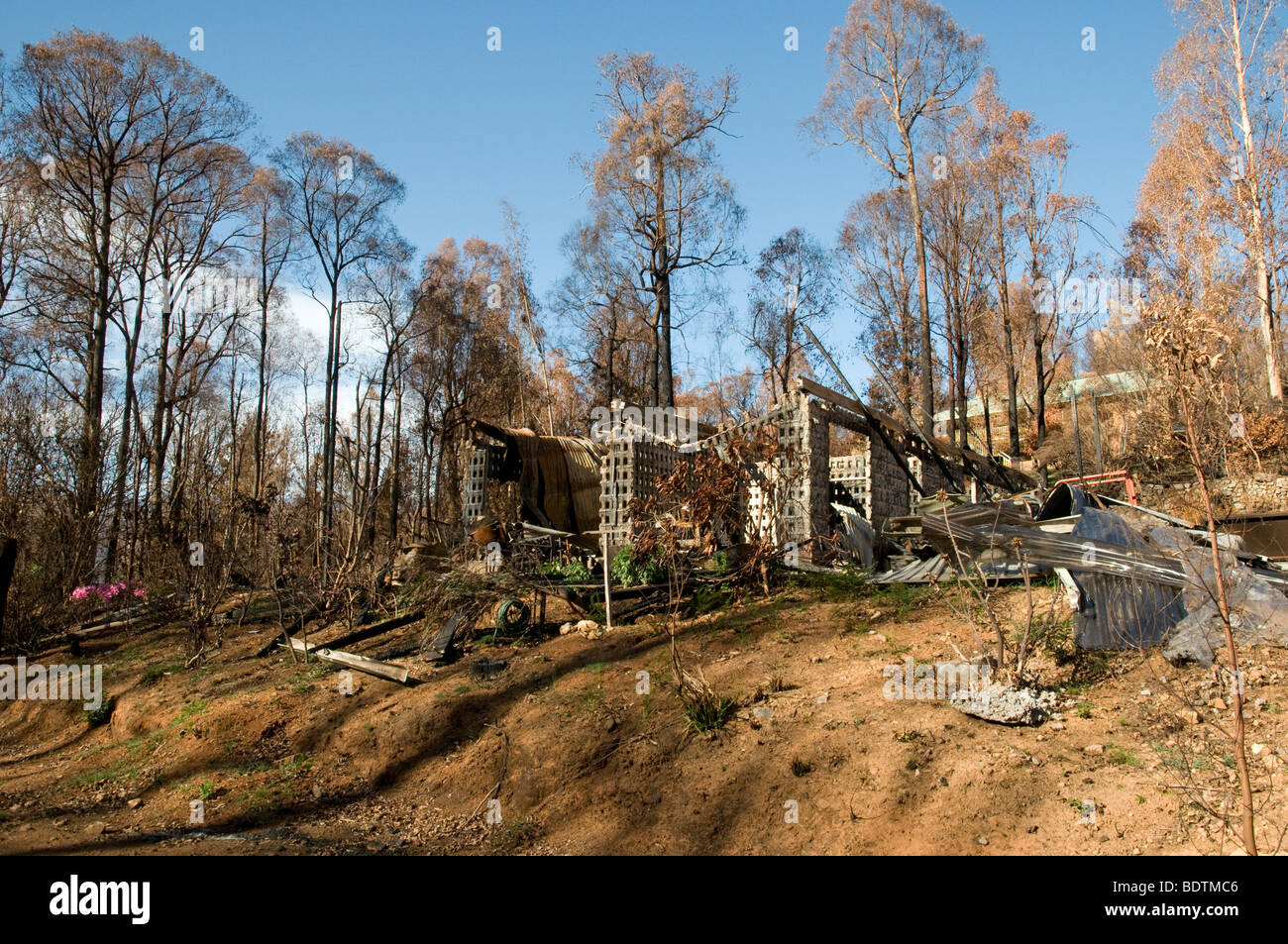 Burnt out house after a bushfire, Marysville Victoria Australia Stock Photo