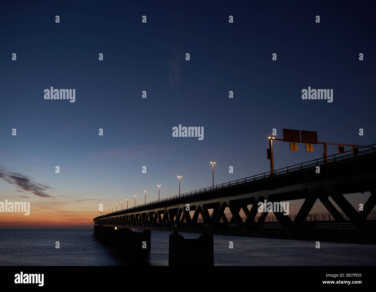 Oresund bridge by night Skane Stock Photo