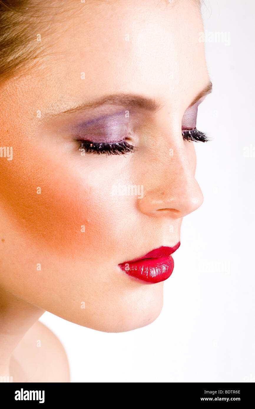 young woman, with artificial eyelid Stock Photo