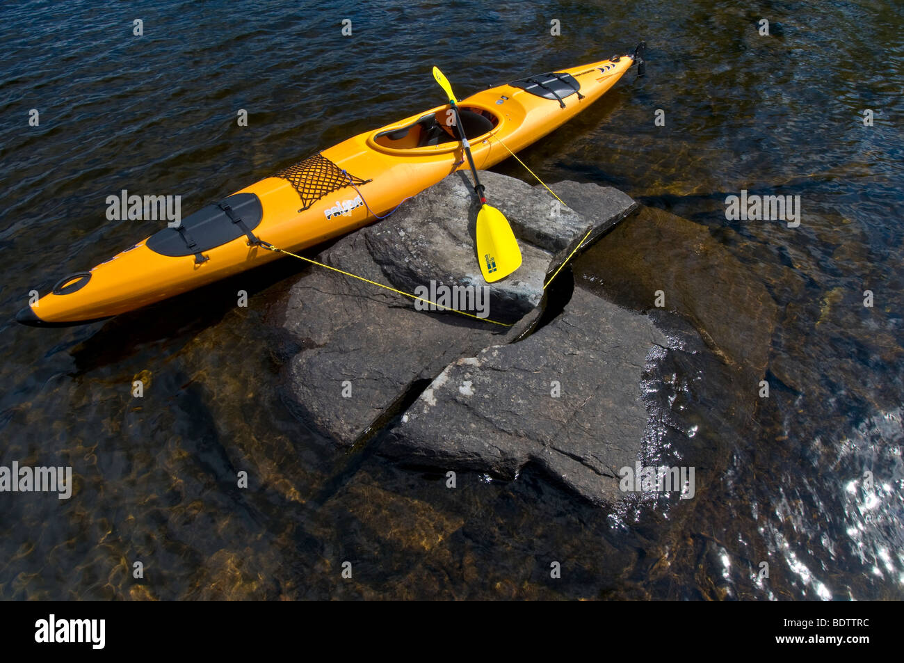 kajak, naturreservat rogen, haerjedalen, schweden, kayak on river on lake in nature reserve, sweden Stock Photo
