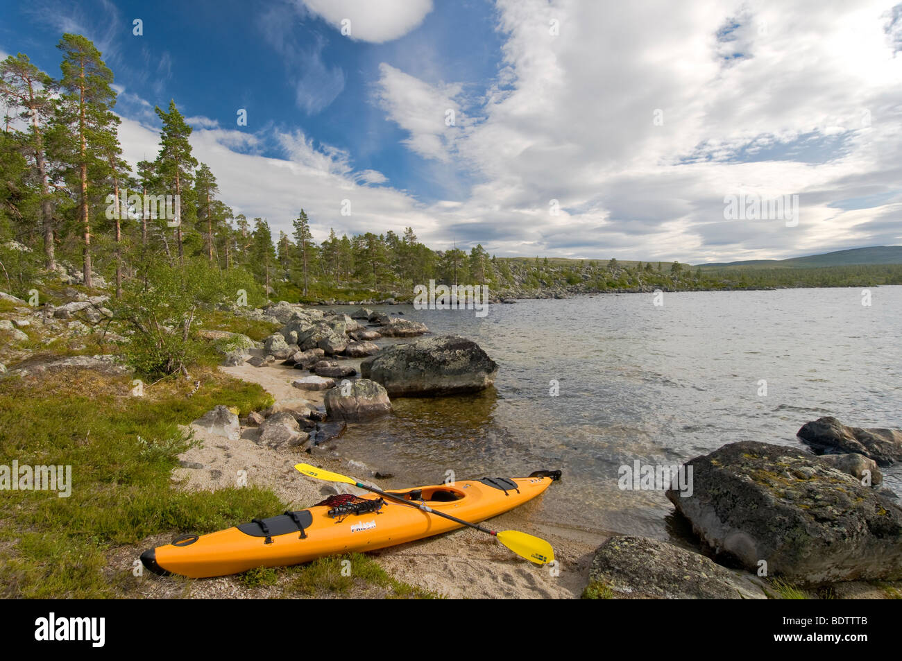 kajak am see rogen, naturreservat rogen, haerjedalen, schweden, kayak at  lake rogen, nature reserve, sweden Stock Photo - Alamy