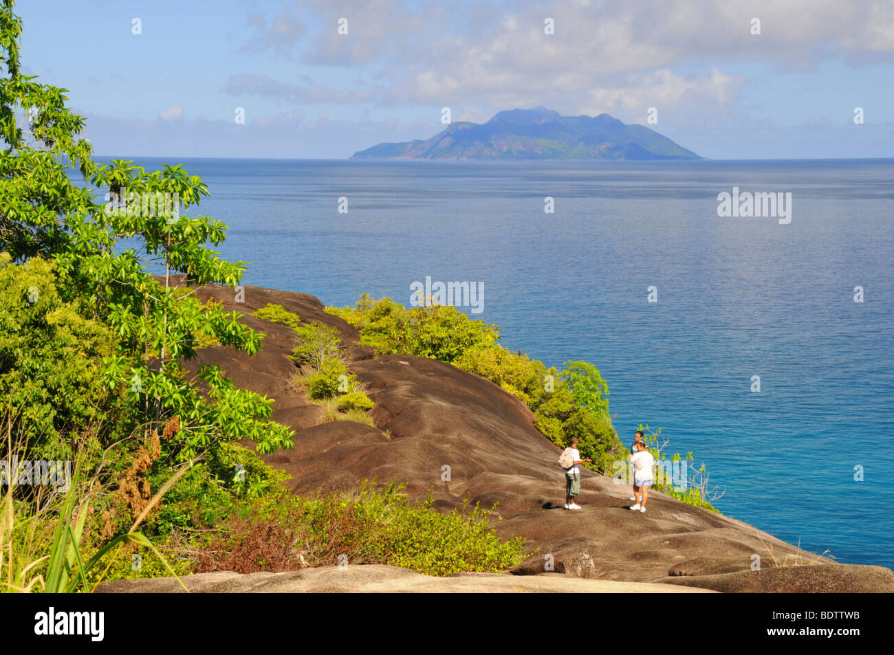 View over granite rocks of Silhouette Island, Mahe Island, Seychelles, Africa, Indian Ocean Stock Photo