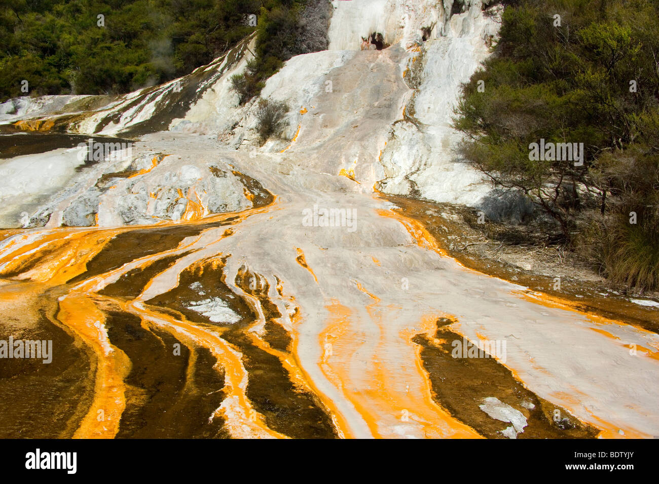Terrace, hot pool and colourful silica terrace formed by hot water
