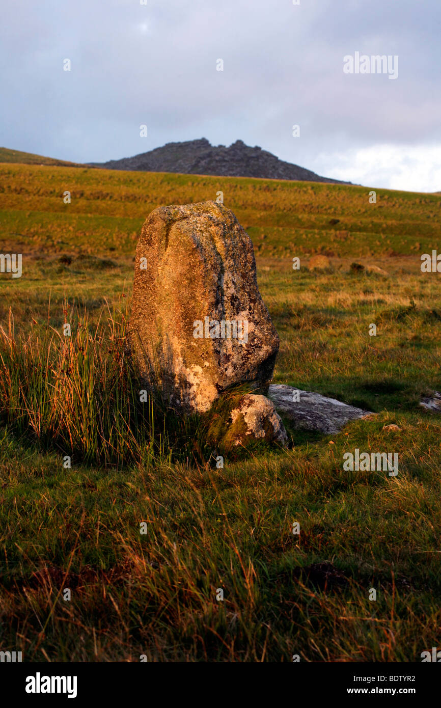 Standing Stone Stannon Stone Circle Bodmin Moor, Cornwall Stock Photo
