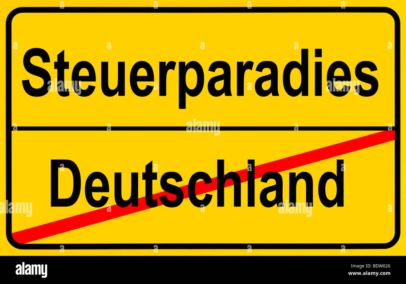 Sign city limits, symbolic image for tax havens outside Germany Stock Photo