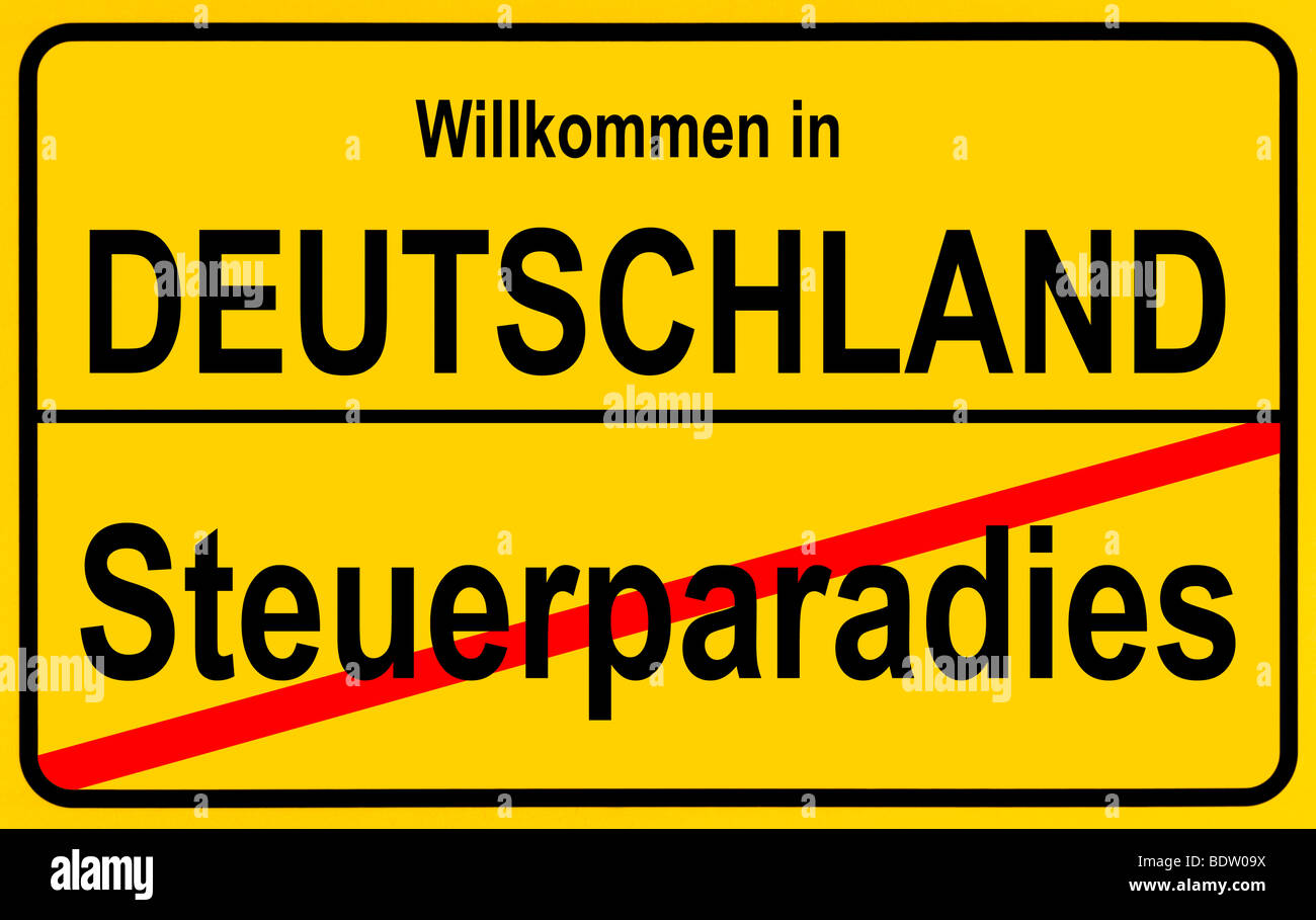Sign city limits, symbolic image for tax havens outside Germany Stock Photo