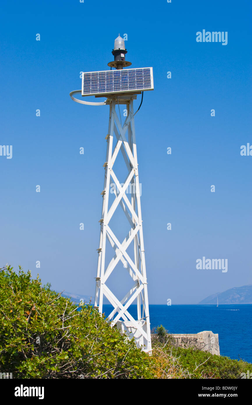 Solar powered navigation light at Poros on the Greek Mediterranean island of Kefalonia Greece GR Stock Photo