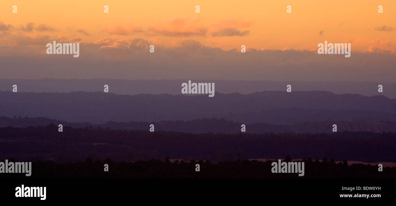 Sunset mountains of Manuwatu District seen from Whakapapa village at sunset, Manuwatu, North Island, New Zealand Stock Photo