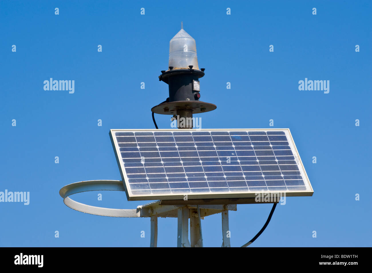Solar powered navigation light at Poros on the Greek Mediterranean island of Kefalonia Greece GR Stock Photo