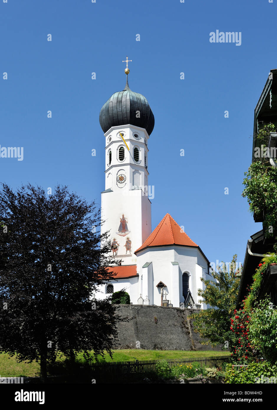 Parish church of Muensing, Upper Bavaria, Germany, Europe Stock Photo