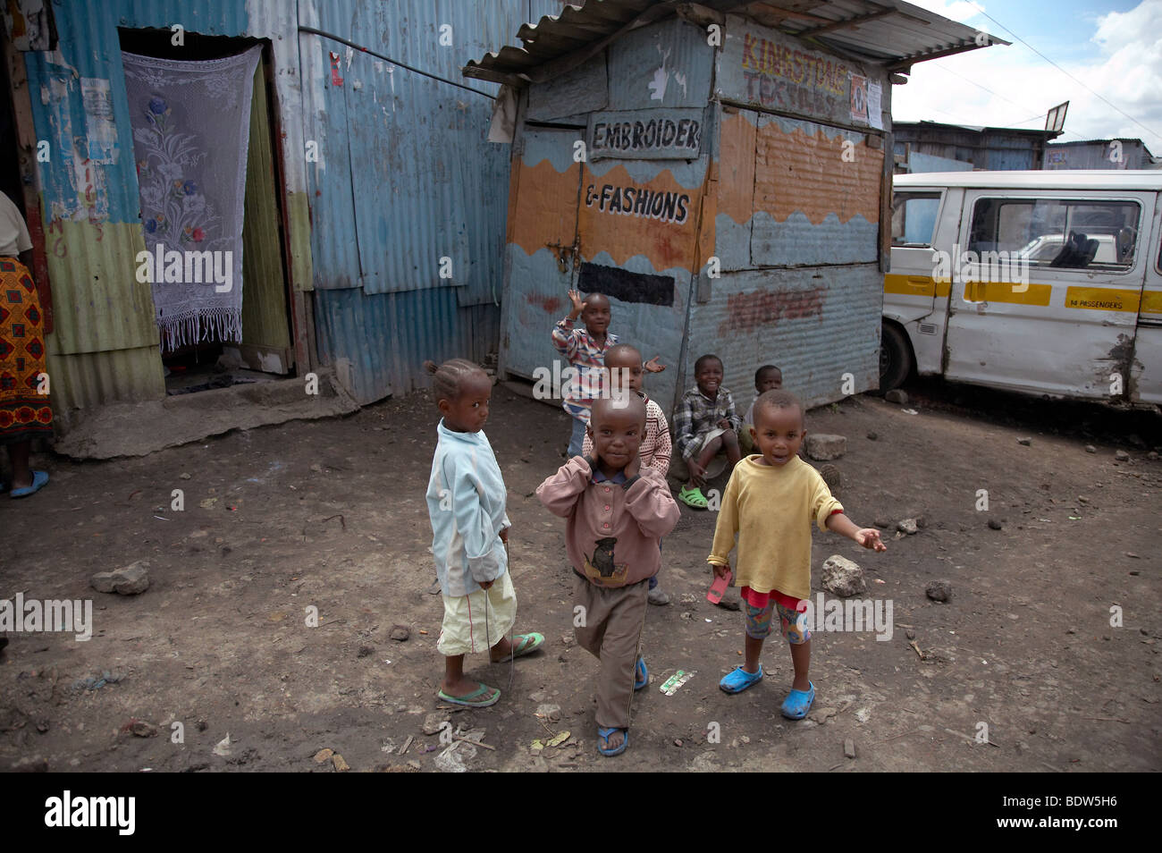 KENYA Children of Mukuru Ruben, a slum of Nairobi. Photo by Sean Sprague 2007 Stock Photo