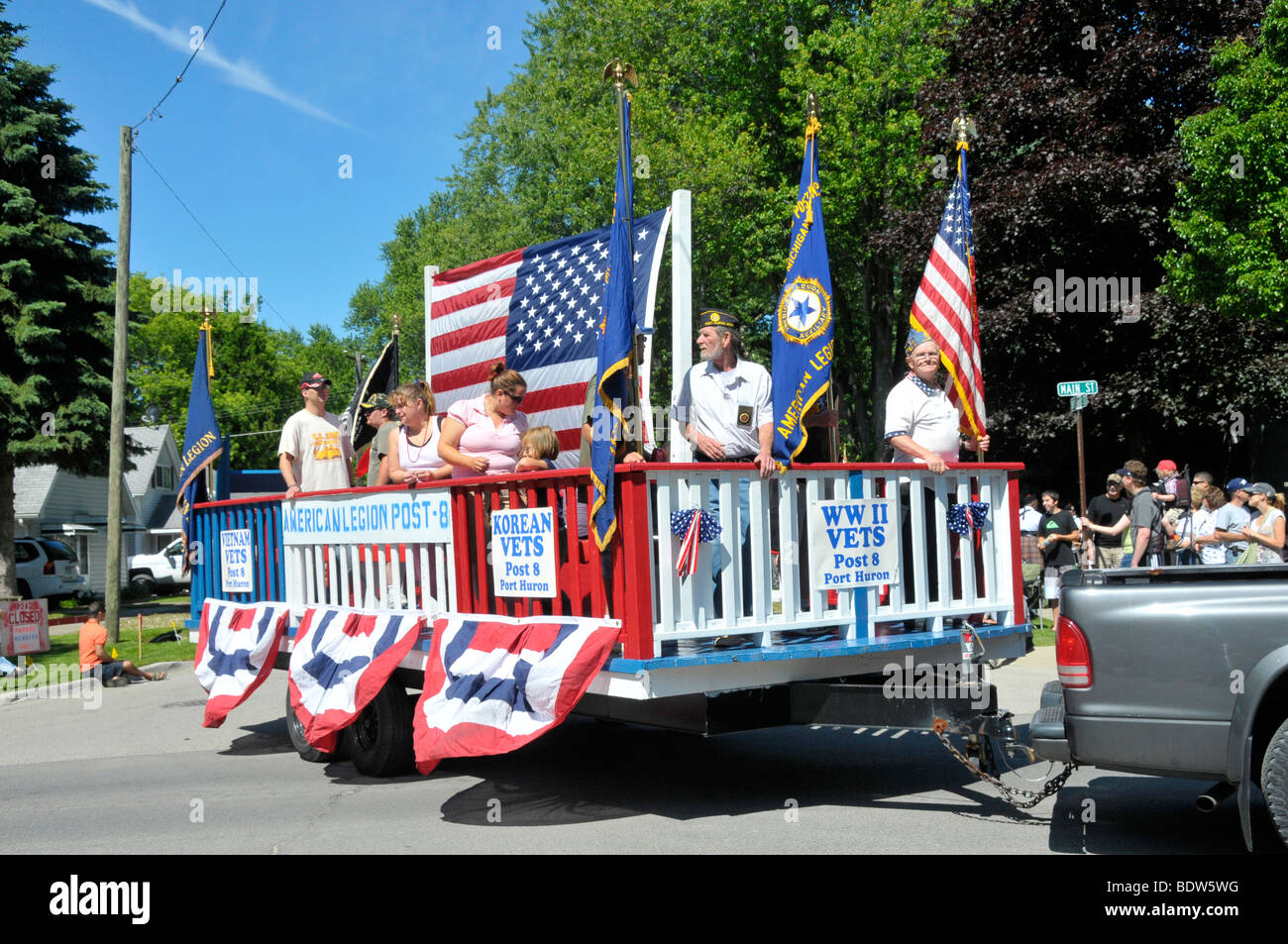 Veterans on American Legion Float in Parade Stock Photo