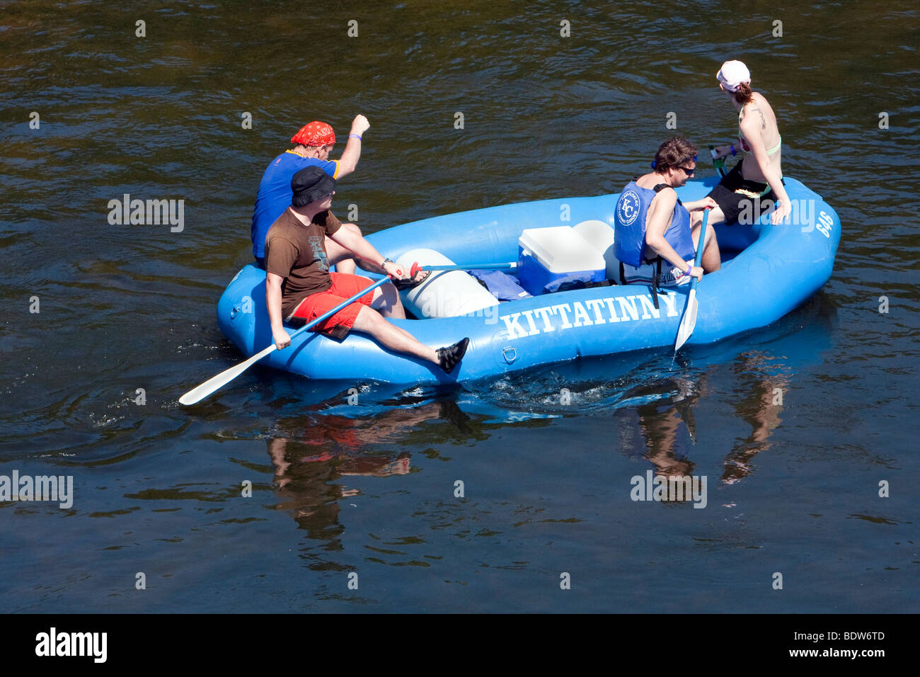 People on a float trip down the Delaware River. Raft, float, rubber
