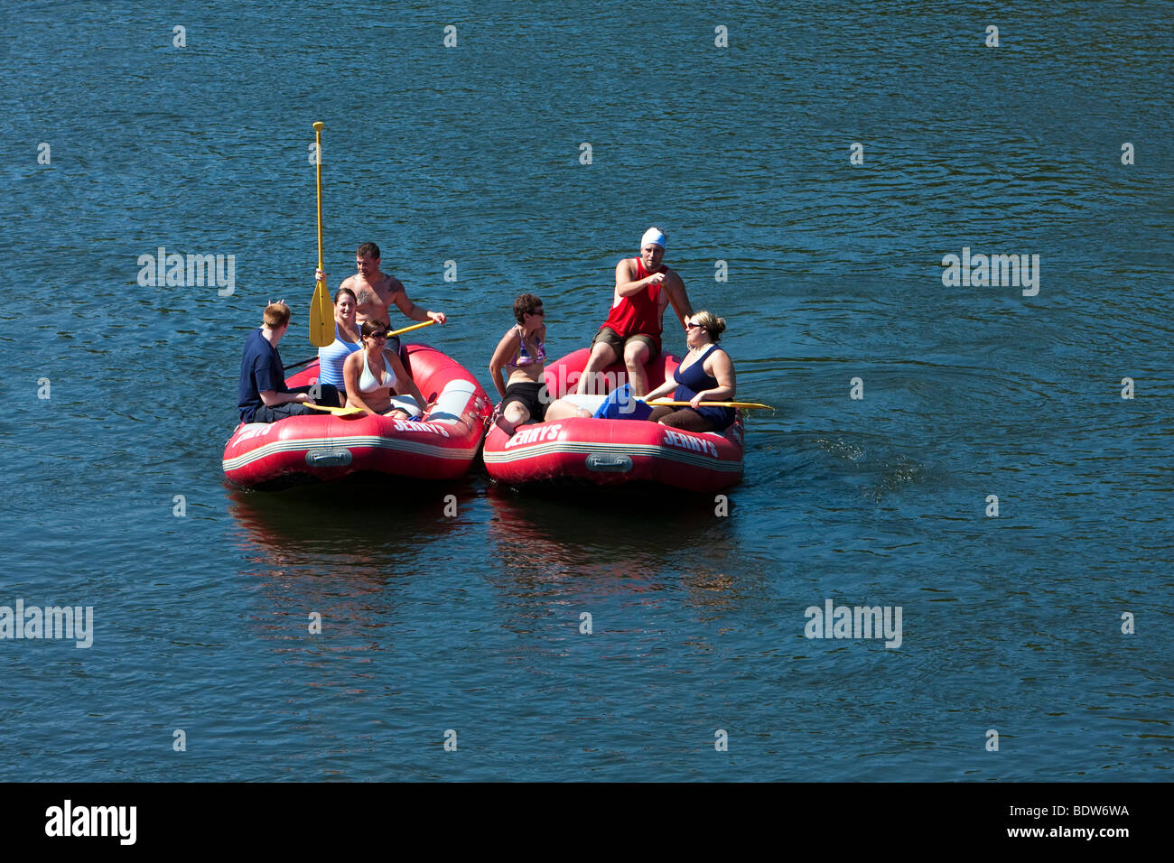 People on a float trip down the Delaware River. Raft, float, rubber