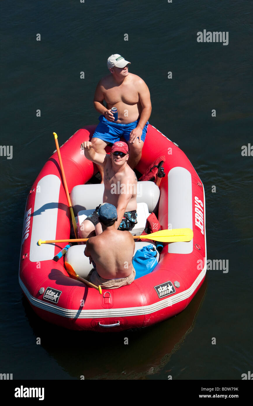 People on a float trip down the Delaware River. Raft, float, rubber