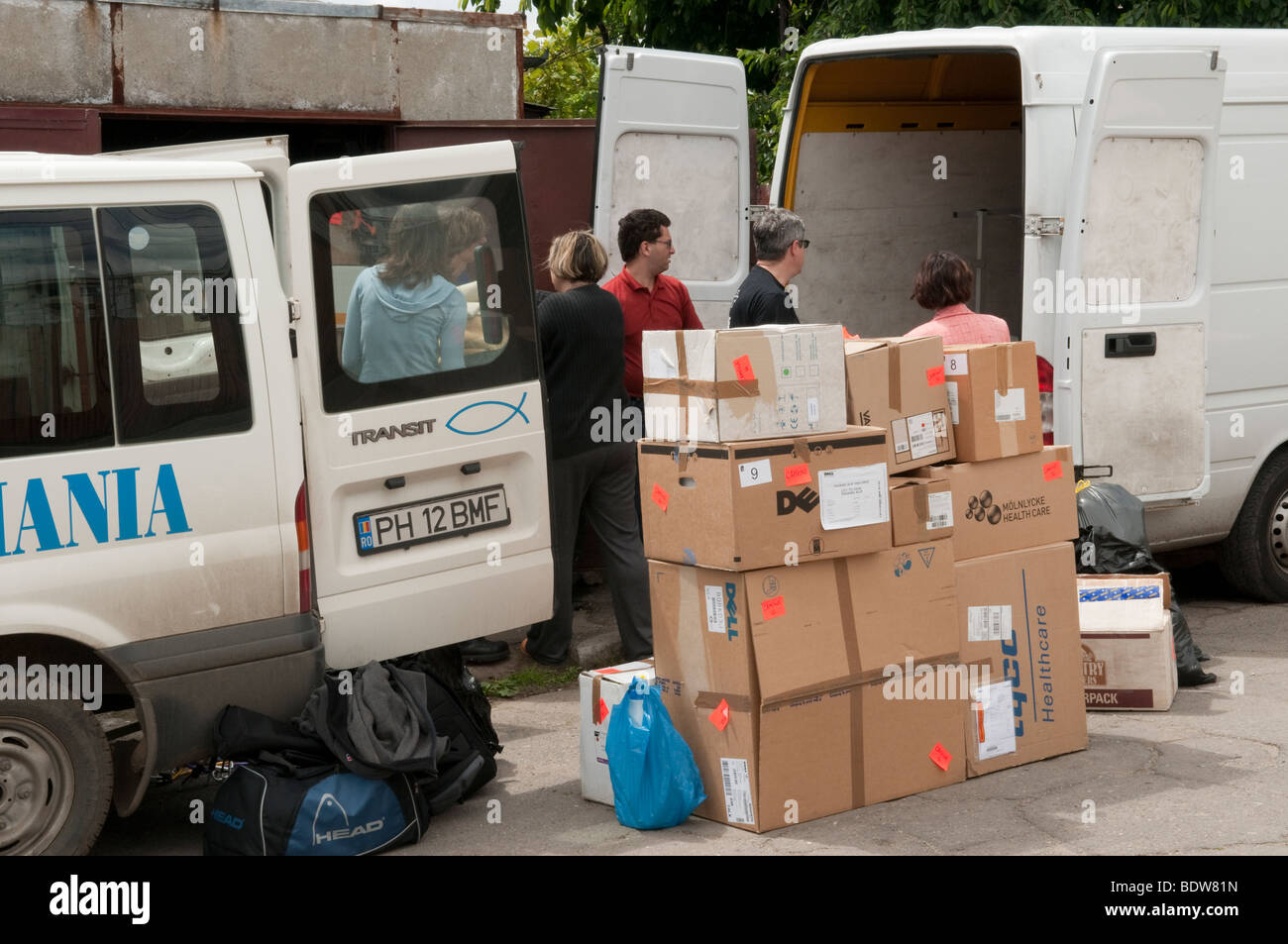 Delivering humanitarian aid to Christian Charity in Ploiesti Romania Eastern Europe Stock Photo